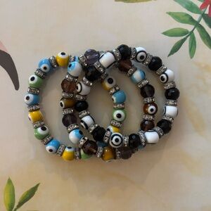 Three Colorful Beaded Evil Eye Bracelet Stack
